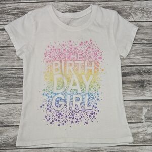 Childrens Place White Birthday Girl Tee with Rainbow Stars